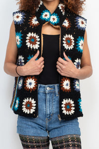 Painted Square Crochet Fleece Vest