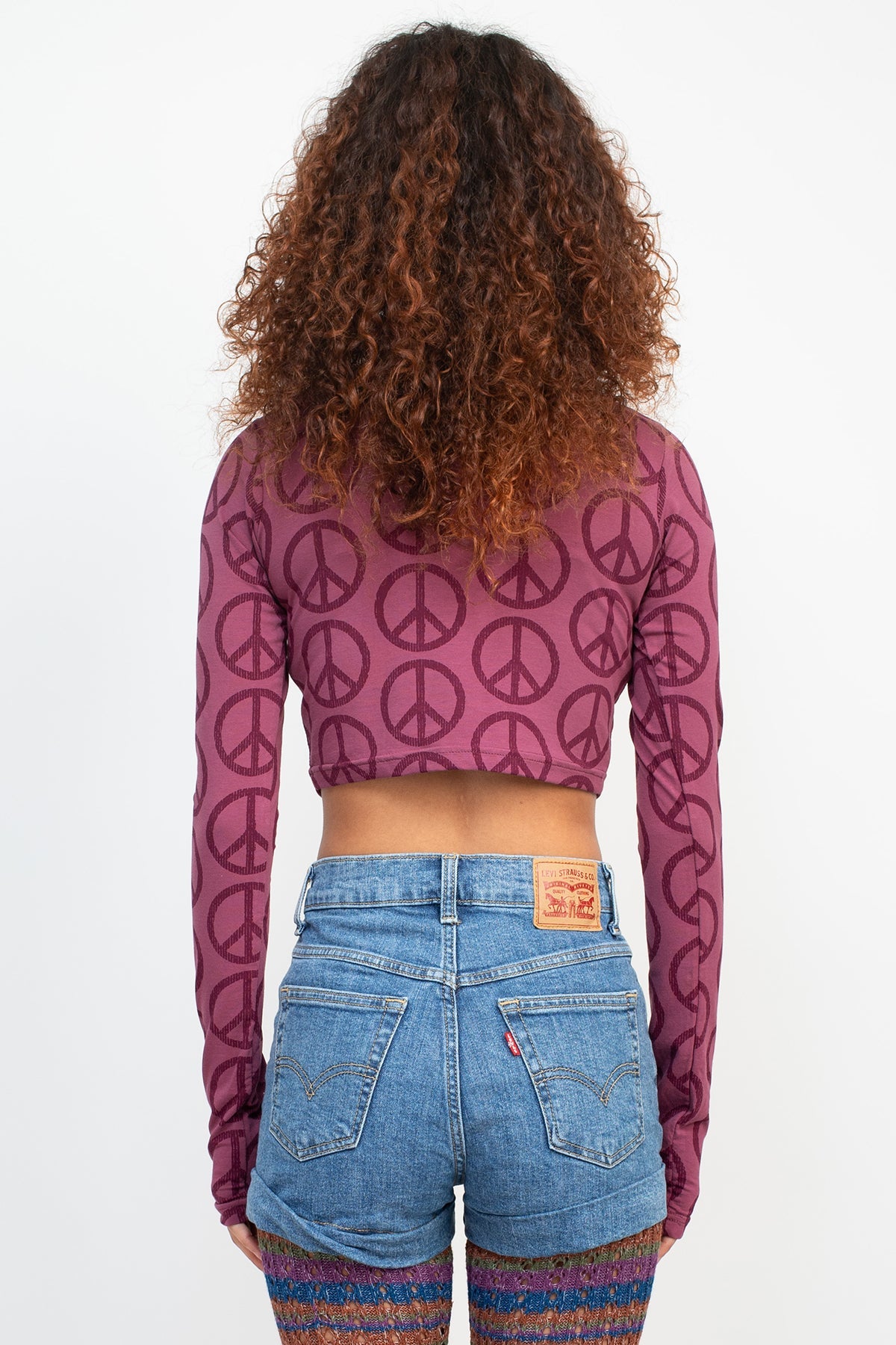 Peace Symbol Long Sleeve Crop Top