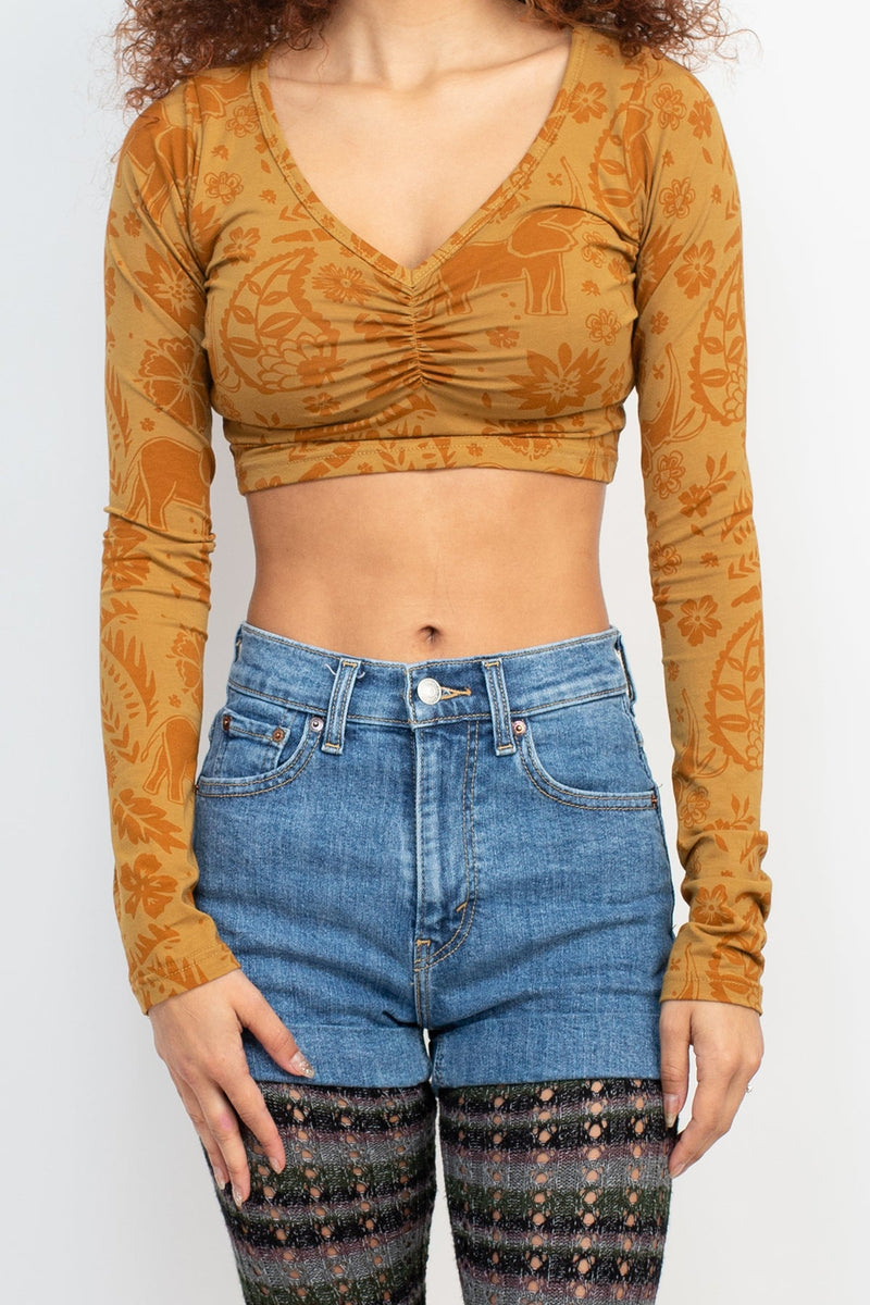 Elephant Print Cinched Front Top