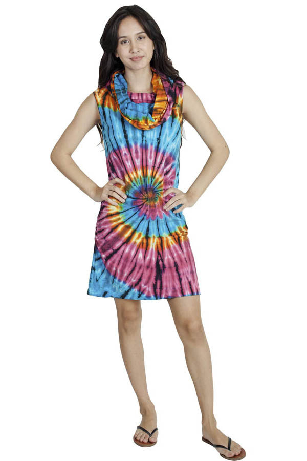 Funky Tie-Dye Cowl Neck Sleeveless Summer Dress