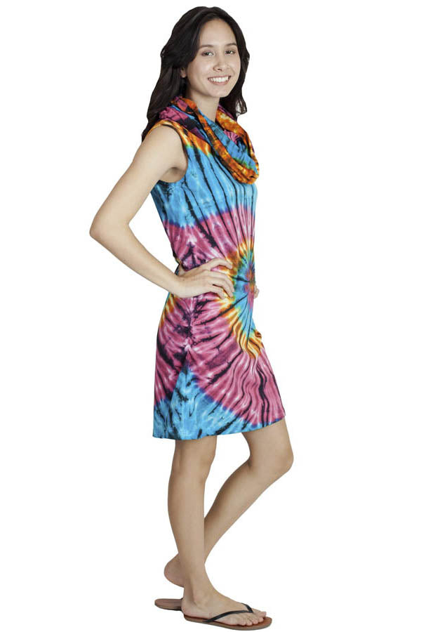 Funky Tie-Dye Cowl Neck Sleeveless Summer Dress