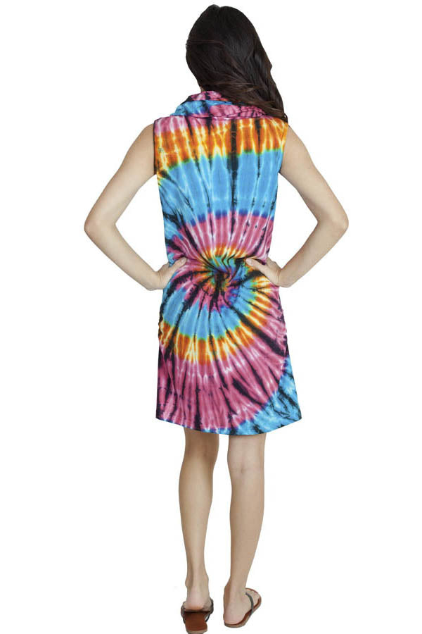 Funky Tie-Dye Cowl Neck Sleeveless Summer Dress
