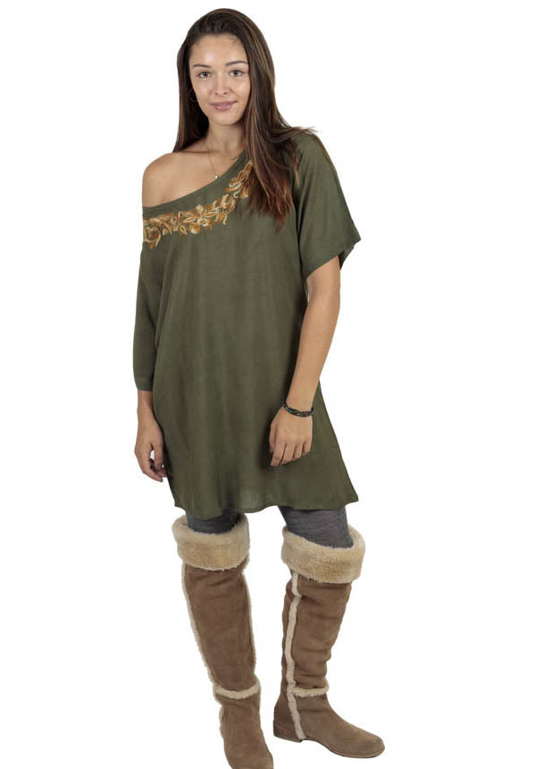 Women's Garden Wreath Off Shoulder Casual Beach Tunic Top Dress