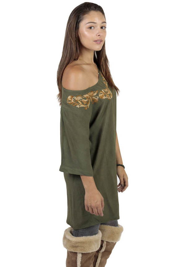 Women's Garden Wreath Off Shoulder Casual Beach Tunic Top Dress