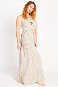 Striped Halter Keyhole Maxi Dress