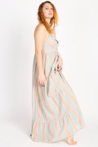 Striped Halter Keyhole Maxi Dress