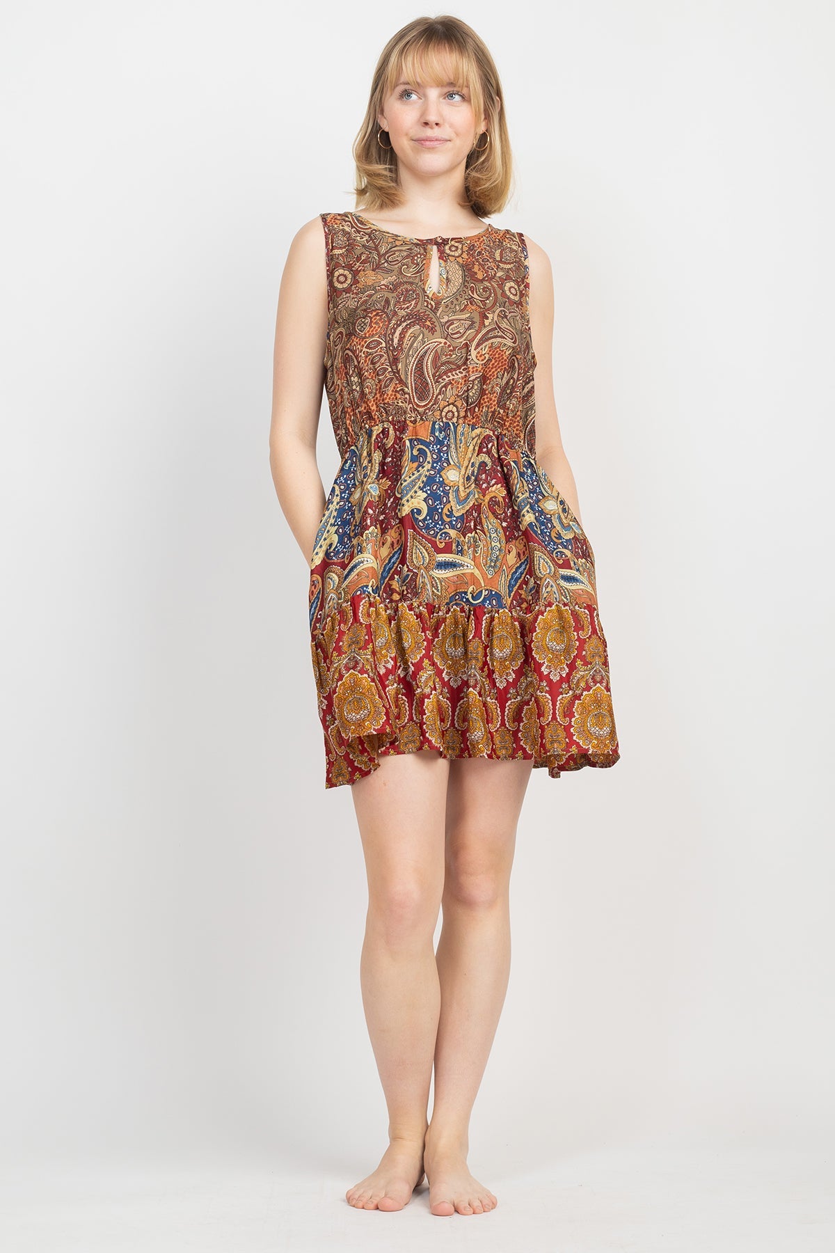 Ruffled Paisley Mini Dress