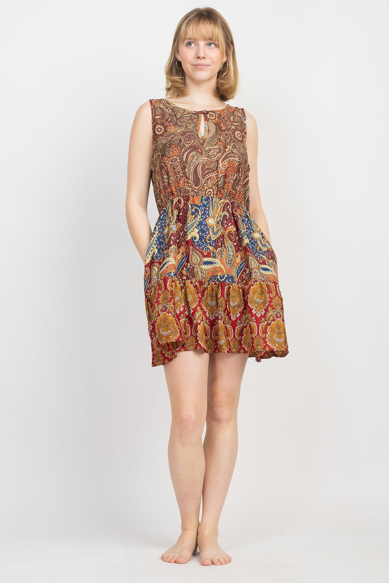 Ruffled Paisley Mini Dress