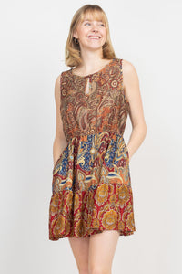 Ruffled Paisley Mini Dress