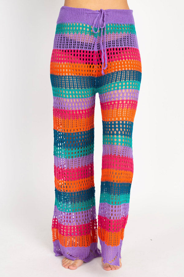 Crocheted Stripe Flare Beach Pants