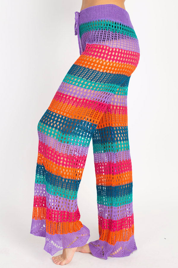 Crocheted Stripe Flare Beach Pants