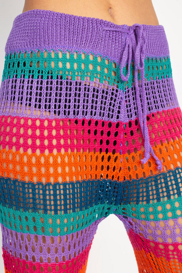 Crocheted Stripe Flare Beach Pants