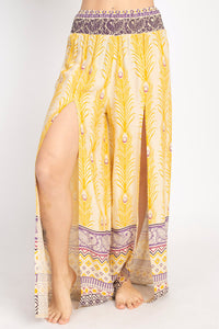 Peacock Print Slit Flowy Pants