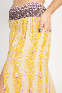 Peacock Print Slit Flowy Pants