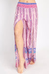 Peacock Print Slit Flowy Pants