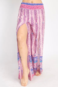 Peacock Print Slit Flowy Pants
