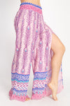Peacock Print Slit Flowy Pants
