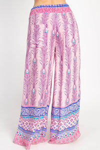 Peacock Print Slit Flowy Pants