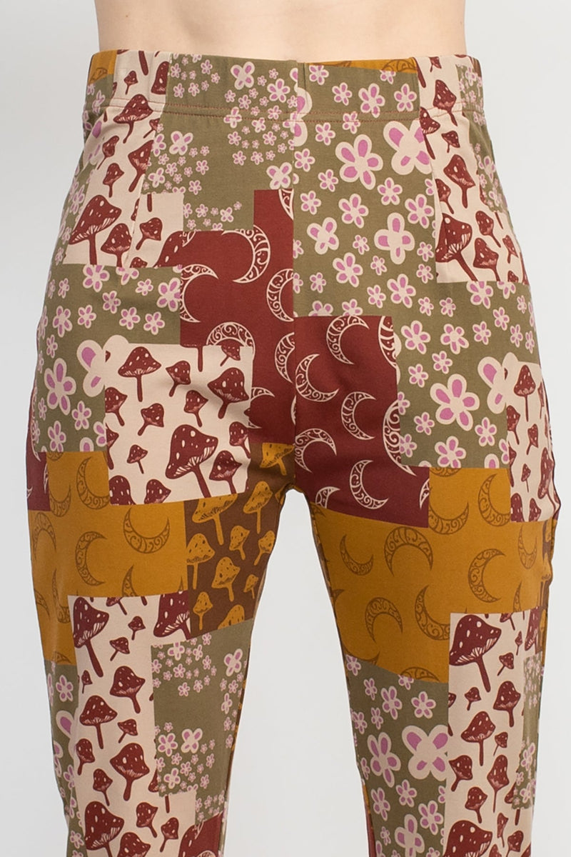 Mushroom Patchwork Bellbottom Pants