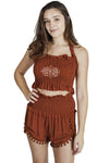 Geometric Boho Summer Halter and Bali Shorts Set