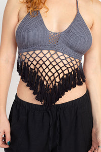 Netted Fringe Crochet Halter Top