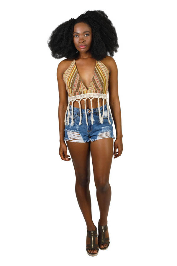 Gheri Safari Tasseled V-Neck Halter
