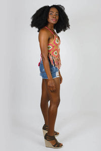 Diamond Daisy Crochet Fringe Beach Top
