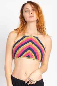 Multi Stripe Boho Crochet Halter Top