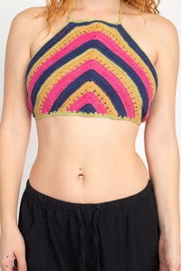 Multi Stripe Boho Crochet Halter Top