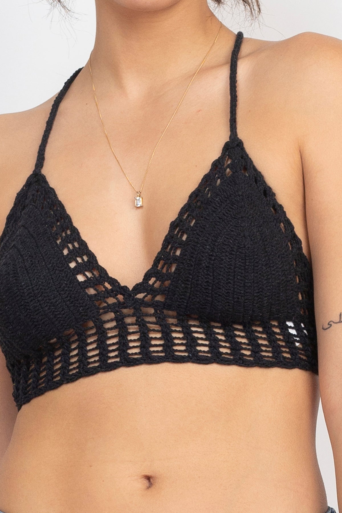 black crochet bikini top