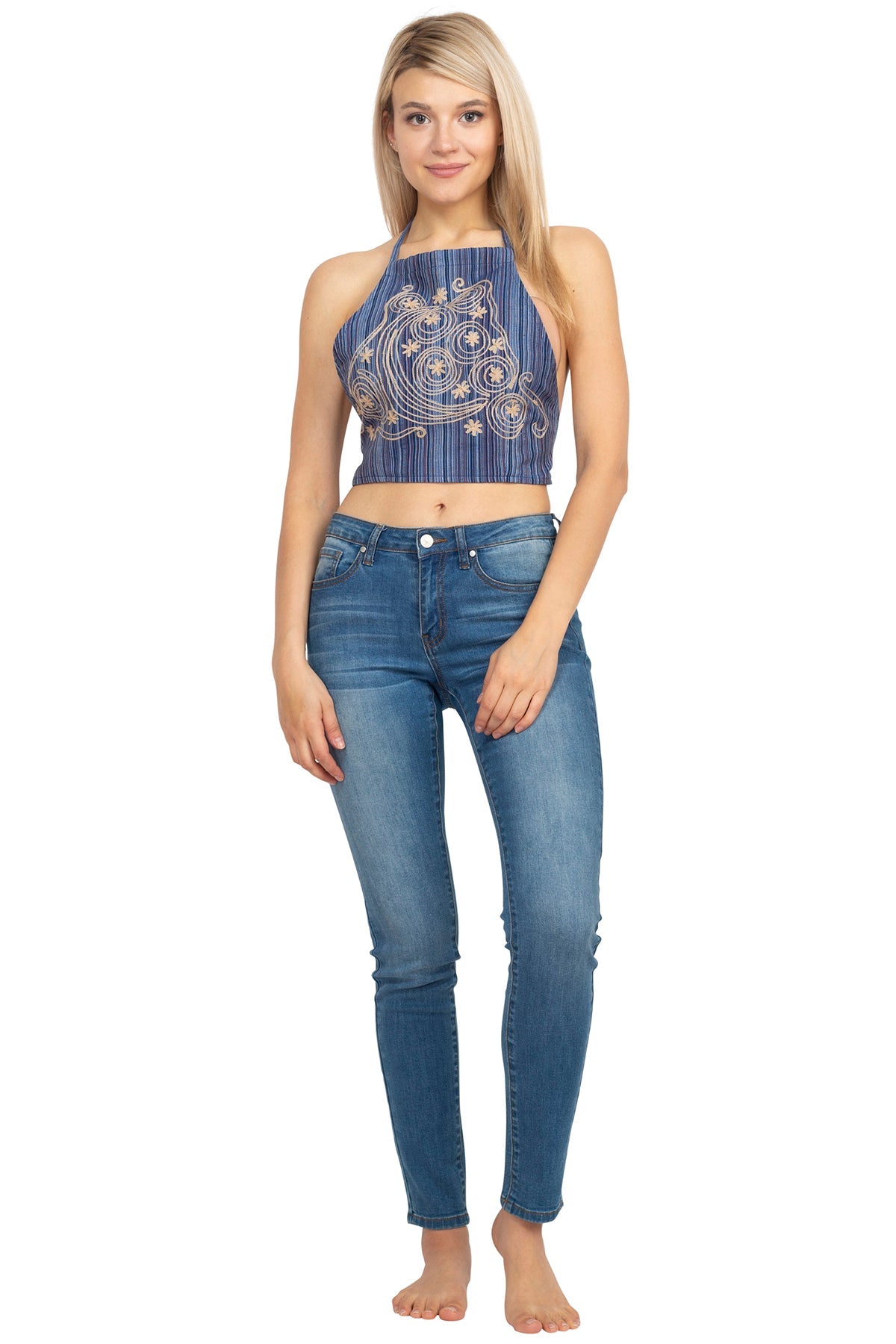 Celestial Embroidery Halter Top