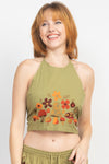 Mushroom Embroidery Halter Top