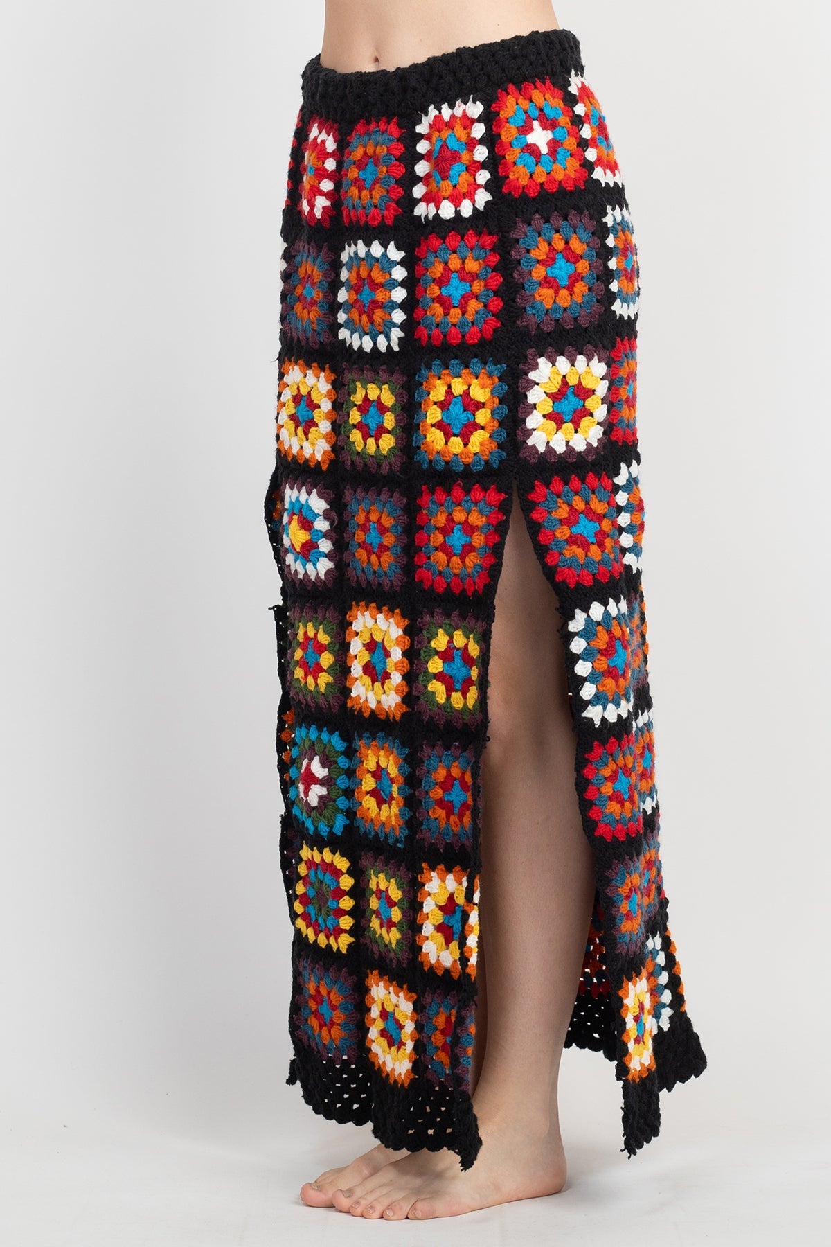 Patchwork Slit Crochet Skirt