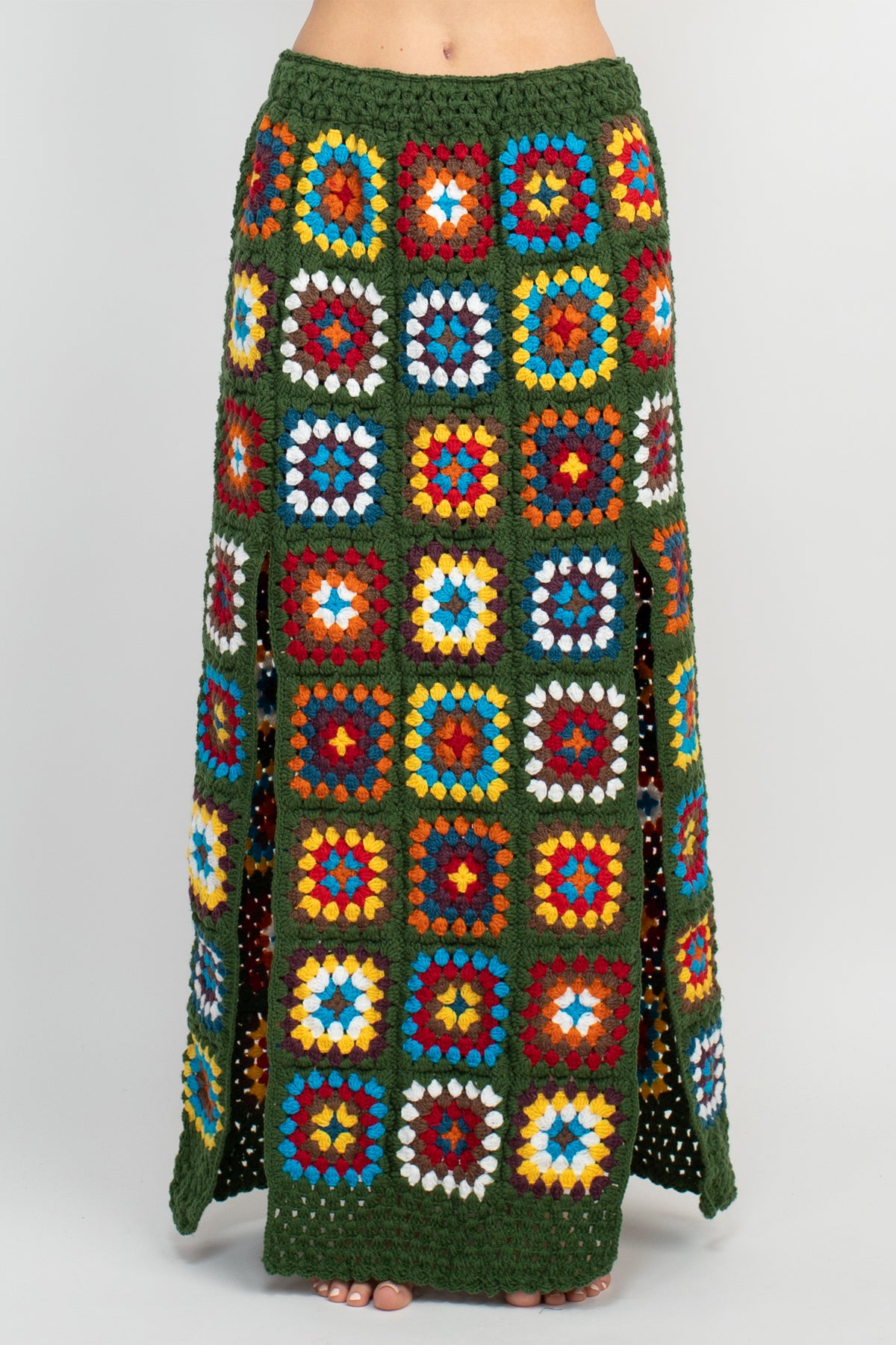 Patchwork Slit Crochet Skirt