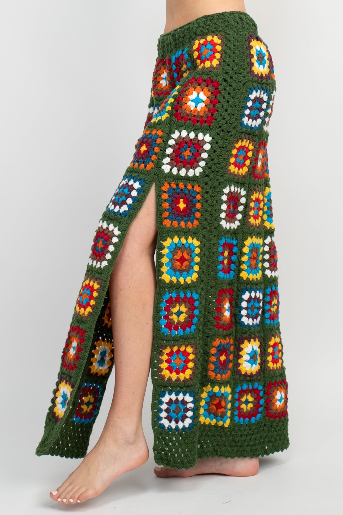Patchwork Slit Crochet Skirt