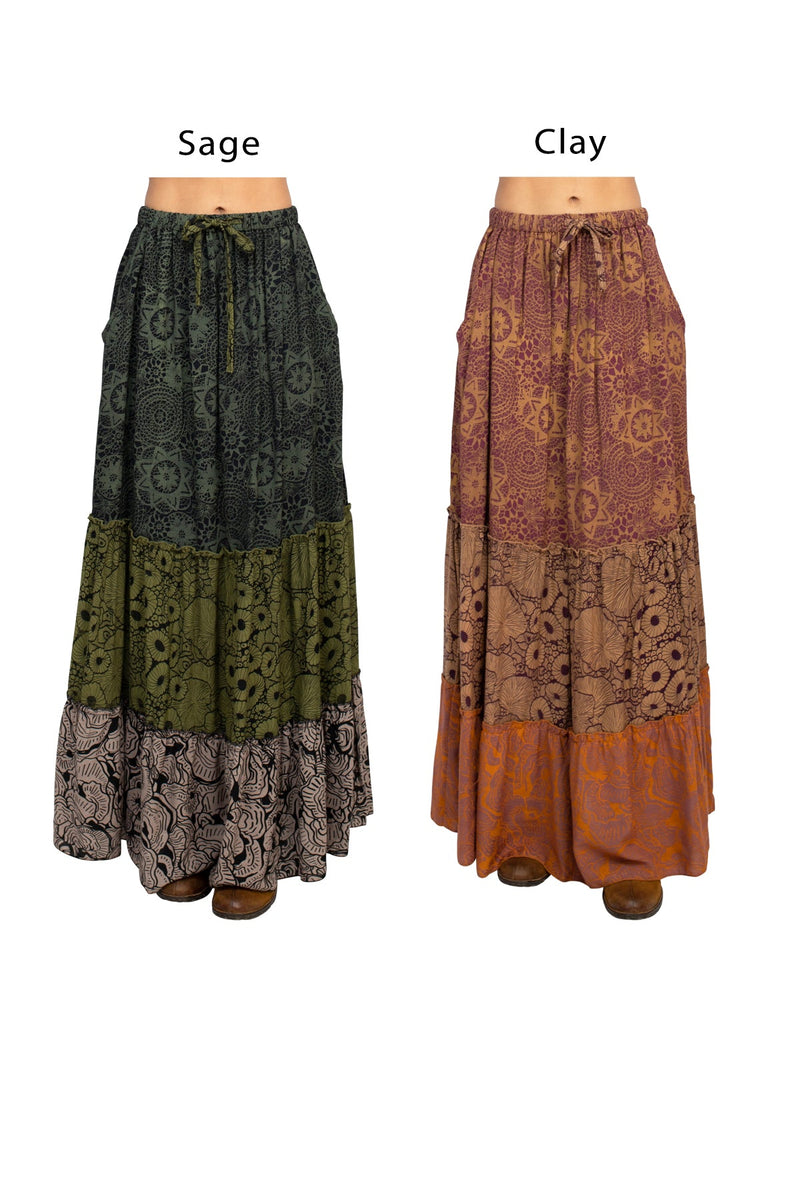 Tiered Lace Print Maxi Skirt