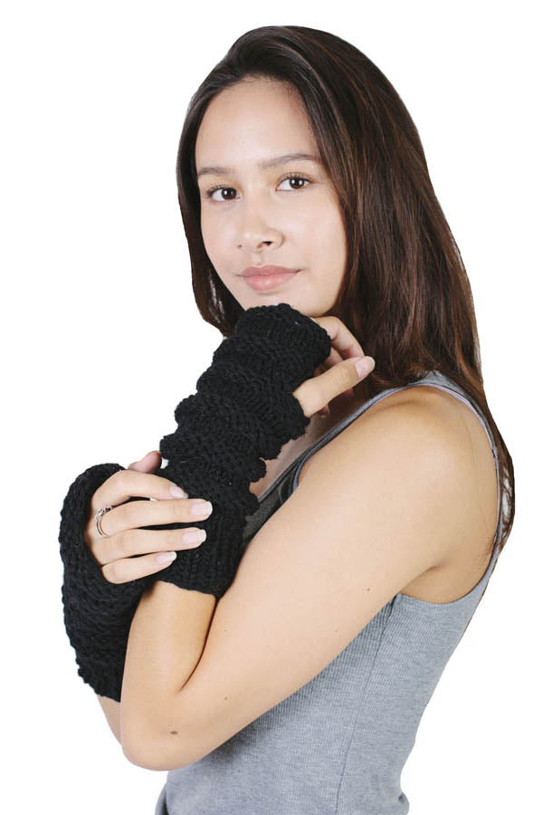 Winter hand knit woolen River Ripples Hobo Gloves
