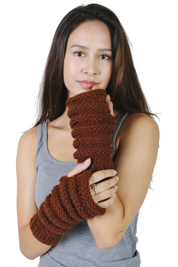Winter hand knit woolen River Ripples Hobo Gloves