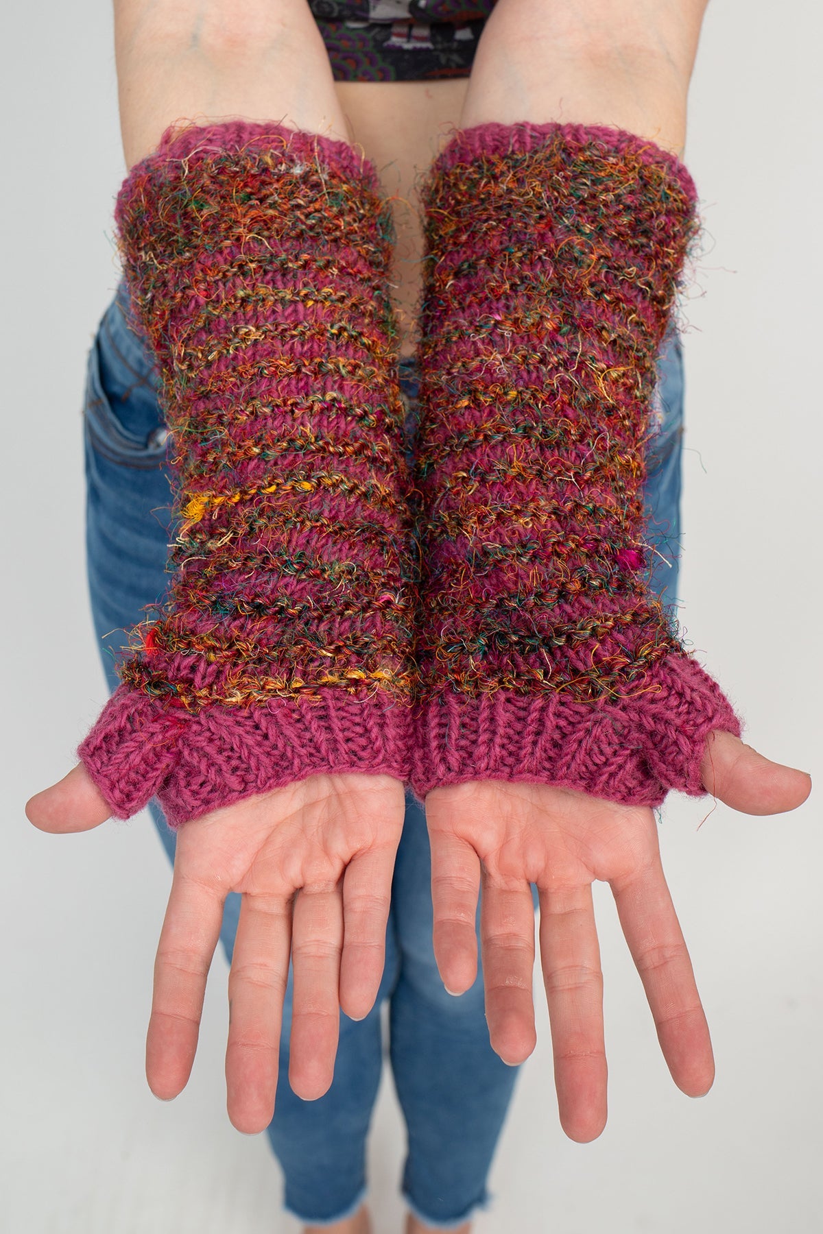Multi Color Recycled Silk Fingerless Gloves