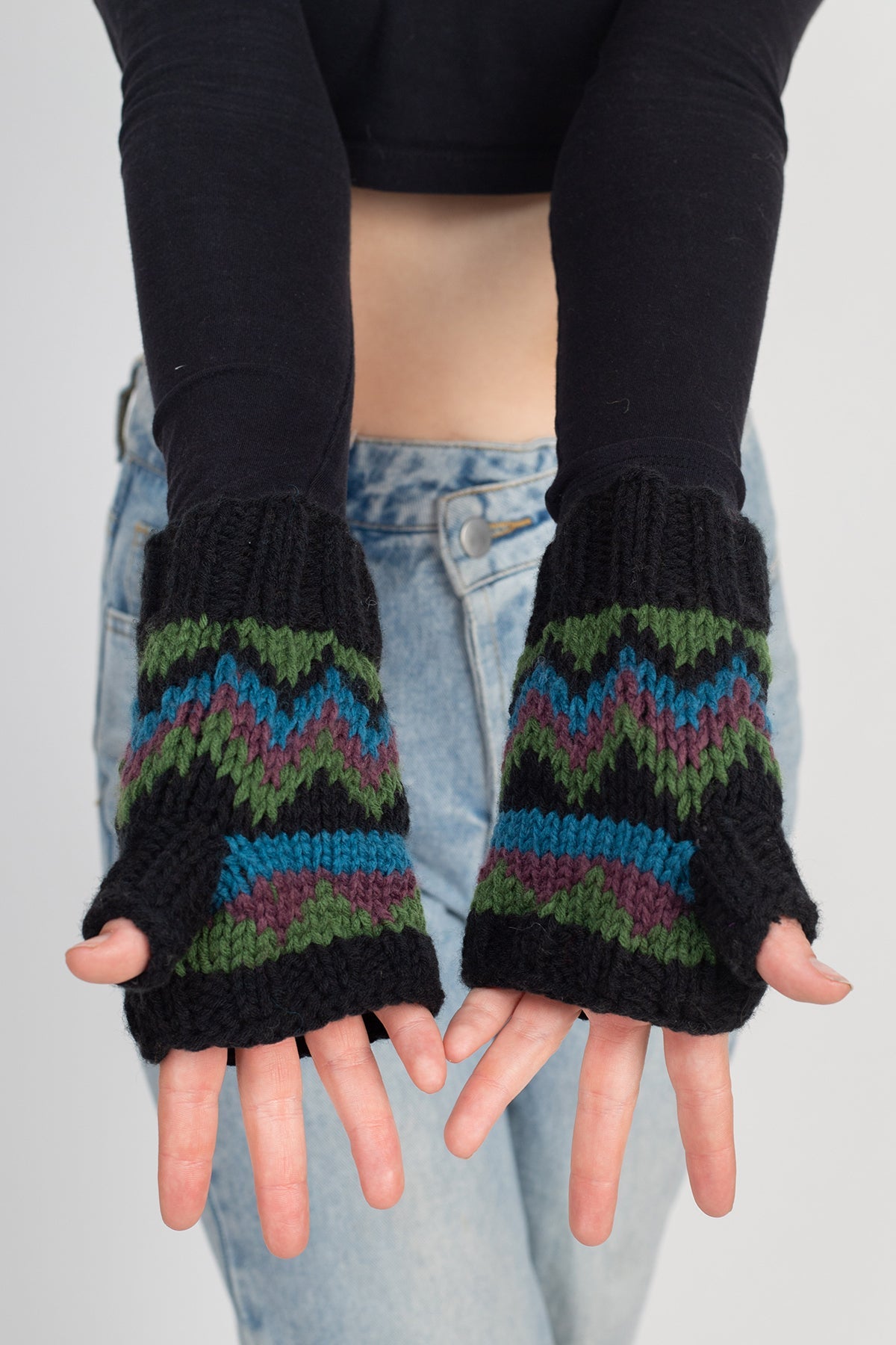 Mountain Geo Fingerless Mittens