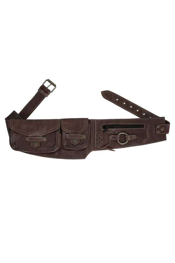 Women’s Brown Leather Utility Belt for Travel and Festivals, Burning Man Festival Bag with Fanny Pack Functionality, 100% Leather