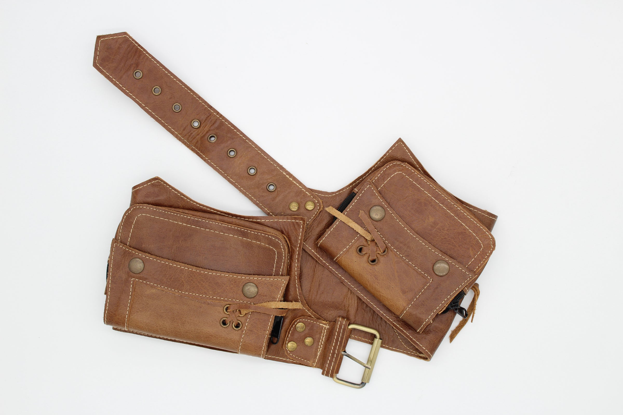 The Gypsy Duo - A Leather Duo Pack Hip Bag Belt-Brown