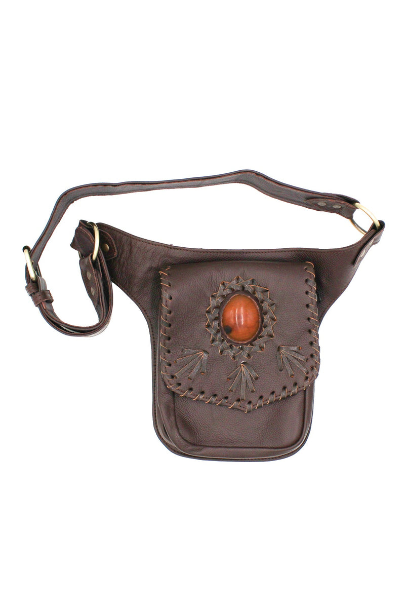 Leather Laced Stone Belt Bag