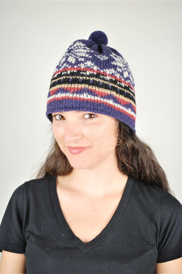 Snow flakes hat with pom pom