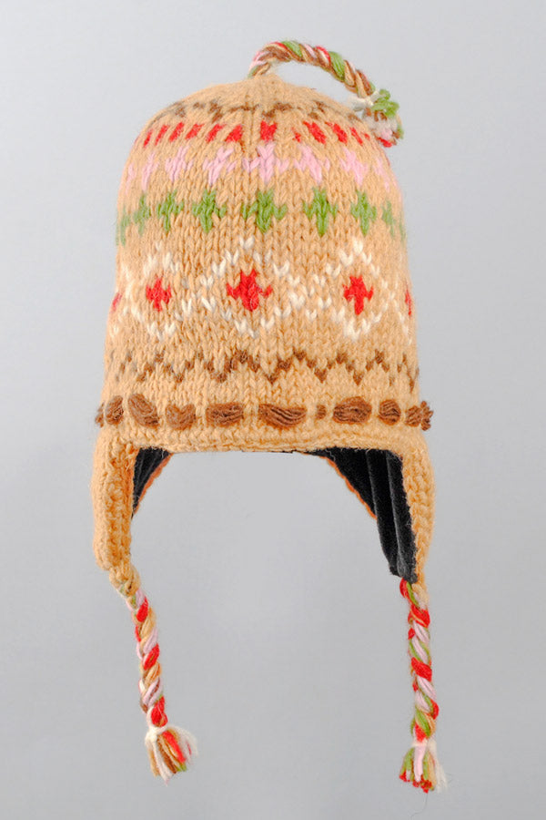 Unisex Handknit woolen earflap hat with fleece lining