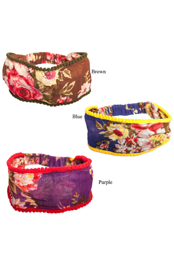 women's cotton printed floral Reversible headband-12pcs/Pk