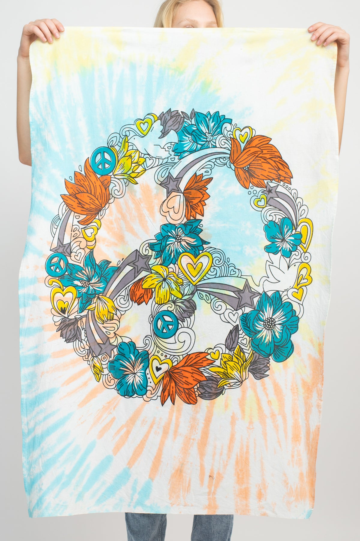 Floral Peace Sign Tie-Dye Small Tapestry
