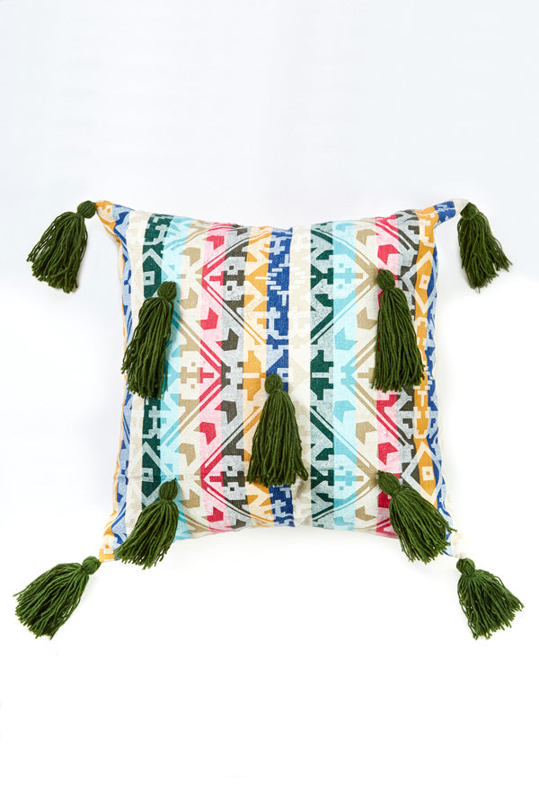 Rainbow Geo Print Tassel Throw Pillow