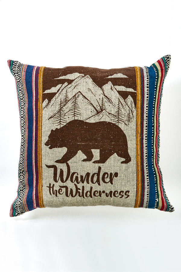Wilderness Print Rustic Stripe Throw Pillow