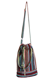 Cotton canvas bohemian hippie bucket bag-Brown-One size